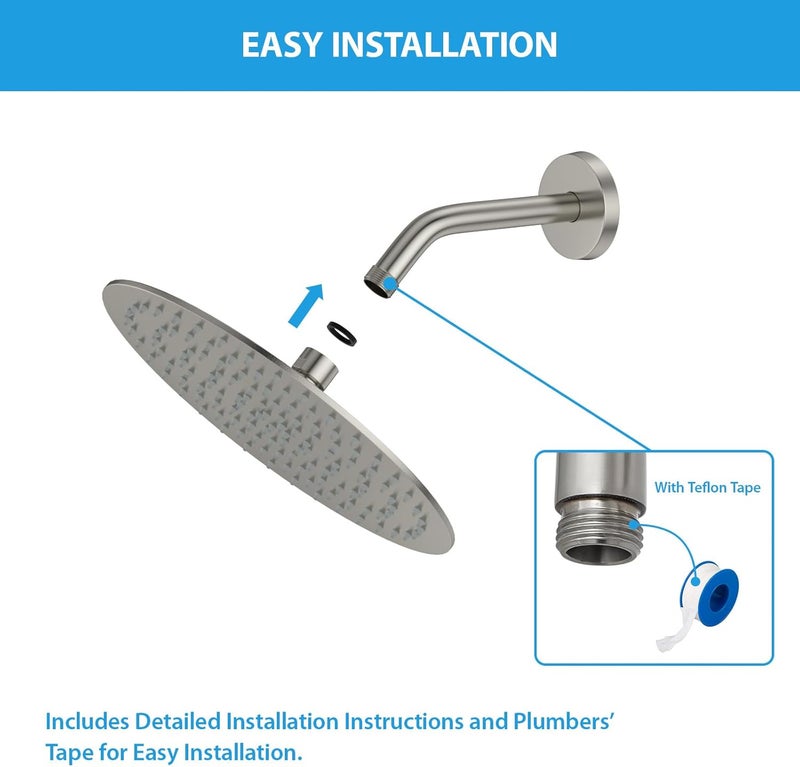 Lordear Shower Arm with Flange - 6 Inch Wall Mounted Angle Replacement Shower Arm Brushed Nickel 304 Stainless Steel Shower Head Arms - Image 5
